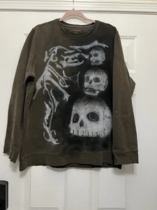 ÚNICA EN SU CLASE Aerógrafo en Blanco Esqueleto Calaveras Marrón Sudadera Horror Y2K Escriba Grunge - Imagen 1 de 7