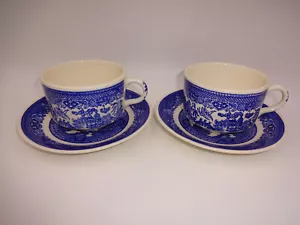 2 juegos de tazas y platillos de té vintage Willow Ware Royal China blanco azul - Imagen 1 de 8