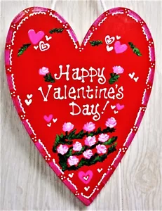 HAPPY VALENTINE'S DAY SIGN Heart Wall Art Door Hanger Hanging Plaque Decor - Picture 1 of 1
