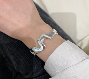 NEW Vintage Retro Punk 925 Sterling Silver wavy Bracelet Elegant jewelry gift - Picture 1 of 4
