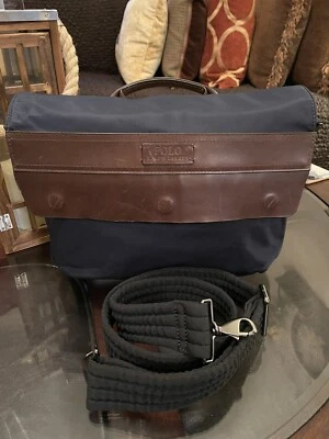 Ralph Lauren Nylon & Leather Commuter Messenger Shoulder Bag Navy Blue - Image 1 of 4