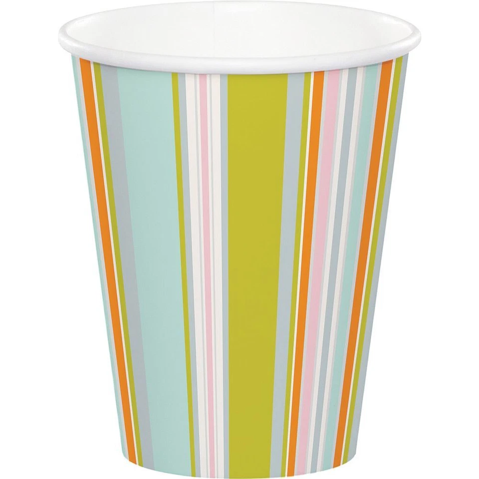 Happi Jungle  8 Ct Paper 9 oz Cups Stripes 1st Birthday Baby Shower - Image 1 of 1