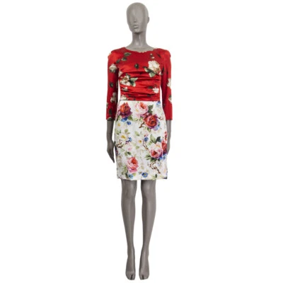 61391 auth DOLCE & GABBANA red FLORAL Rose silk Sheath Dress 42 M - Image 1 of 4