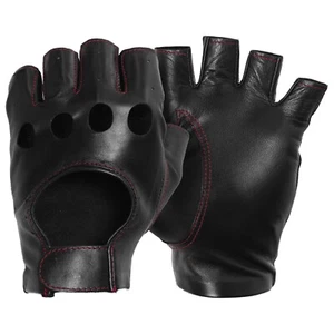 Pratt & Hart Chariot Black Men's 1/2 Finger Leather Driving Gloves (Fingerless) - Picture 1 of 9