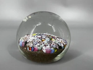 Murano Millefiori Kunst Glas Briefbeschwerer rosa weiß Blumenmuster konzentrisches Design Gold - Bild 1 von 11