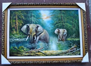 ELEFANT WILDTIERE SCHWERE TEXTUR ÖLGEMÄLDE HANDGEMALT 36" LEINWAND KUNST GESCHENK 449 - Bild 1 von 4