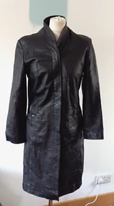 GIACCA CAPPOTTO PELLE NERO GK GENEL UK10 DONNA MORBIDA PELLE DI VITELLO MADE IN ENGLAND - Foto 1 di 10