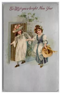 Postal Año Nuevo Feliz Un Brillante Año Nuevo Pareja Colonial Winsch Back L23 - Imagen 1 de 2