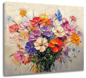 Watercolor Plant Orange Wildflower Abstract Wall Art for Bathroom Living Room - Picture 1 of 15