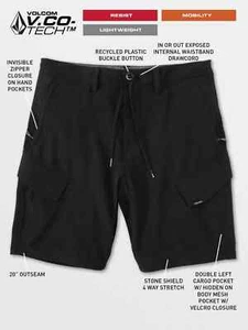 Volcom Men Country Days Black Hybrid 20" Stretch Cargo Shorts - Picture 1 of 6