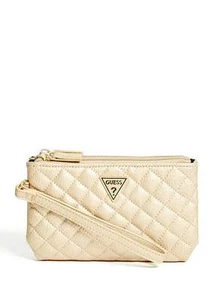 NEW GUESS SANDY METALLIC GOLD LEATHERETTE,2 ZIPPERS,WRISTLET,CLUTCH,BAG,WALLET - Picture 1 of 3