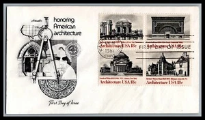 US FDC # 1928-1931 18c American Architecture Artmaster block pos. 4 1981, 9g637 - Picture 1 of 1
