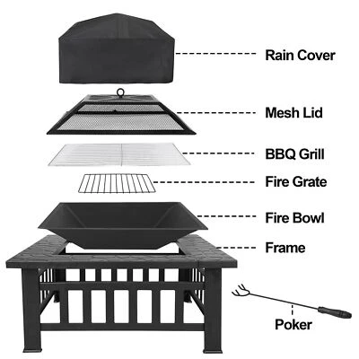 32" Fire Pit Square Metal Firepit Backyard Patio Garden Stove W/Cover Outdoor  - Image 1 of 4