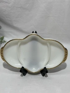 Fire King White W/ Gold Trim Divided Relish Serving Platter Made In USA 11”x7.5” - Picture 1 of 7