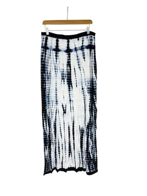 Athleta Marina Blue White Tie Dye Maxi Skirt Size Large Side Slit Long Beach - Image 1 of 4