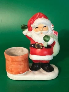 Sacco portacandele o stuzzicadenti vintage in ceramica Babbo Natale 5"H X 4"W - Foto 1 di 6