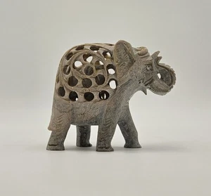 Vintage Hand Carved Soapstone Mother Elephant Sculpture Baby Inside Belly  - Picture 1 of 9