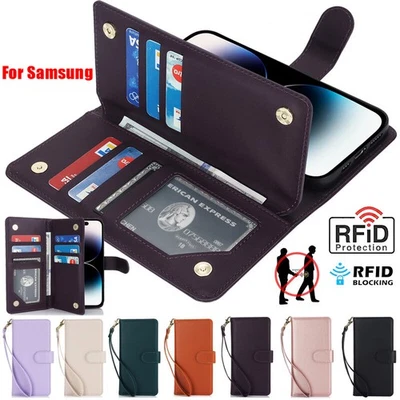 8 Funda tipo billetera con bloqueo RFID abatible para Samsung S25 S24 S23 S22 S21 A17 16 56 Foto 1 de 4