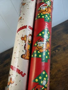 (2) Vintage 1978 Garfield Christmas Gift Wrap Wrapping Papers 75 Sq Ft PER Roll - Picture 1 of 9