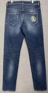 Roberto Cavalli Jeans Womens Size 44 IT Blue Logo Distressed Embroidered Gold - Picture 1 of 12