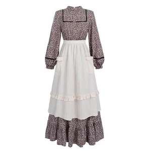 Prairie Dress Women Pioneer Dress Long Adult Colonial Costume with Apron Brown S - Picture 1 of 8