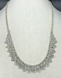 Icing Crystal Rhinestone Silver Tone Tennis Necklace 19 Inch - Picture 1 of 21
