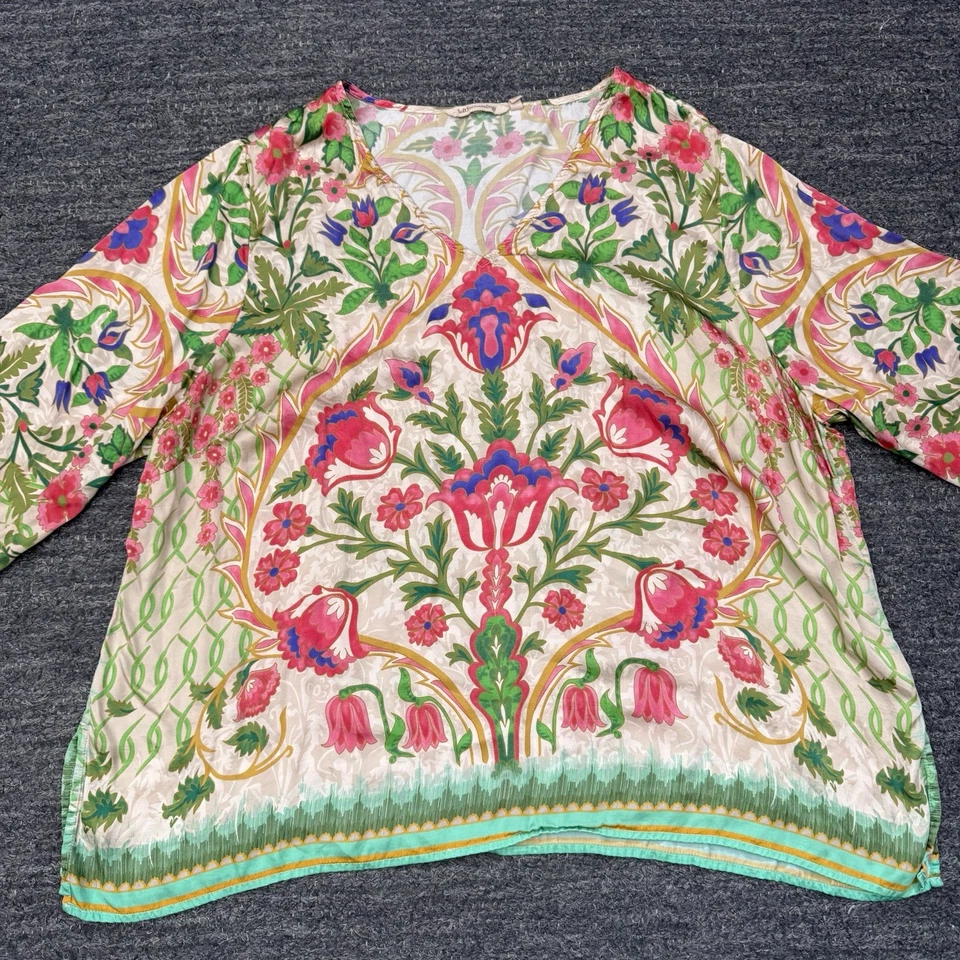 Top Neriah Soft Surroundings para mujer 3X Plus floral manga 3/4 satinado boho popover Foto 1 de 4
