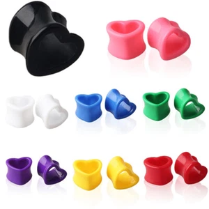 1 Pair Acrylic Hollow Heart Double Flared Saddle Flesh Tunnel Ear Plug Expander - Picture 1 of 13