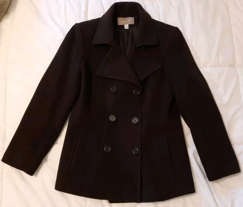 Abrigo Croft & Barrow Mujer Espresso Mezcla Lana Doble Pecho Forrado Chaquetón M Foto 1 de 4