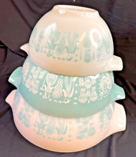 Pyrex Butterprint Turquoise/White Set of 3 Cinderella Mixing Bowls (441,442,443)