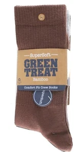3 PAIRS MEN’S GREEN TREAT SUPER SOFT BAMBOO BRN MULTICOLOR CREW SOCKS, SIZE 8-12 - Picture 1 of 3