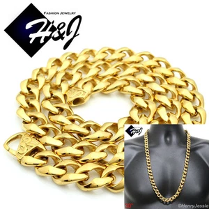 30"MEN Stainless Steel  HEAVY 13x5mm Gold Plated Cuban Curb Chain Necklace*GN136 - Picture 1 of 5