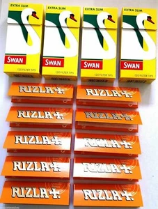 SWAN EXTRA SLIM Filter Tips and 10 x Packets of RIZLA LIQUORICE ROLLING PAPERS - Picture 1 of 1