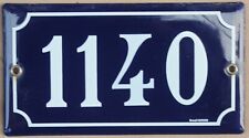 Large old blue French house number 1140 door gate plate plaque enamel metal sign
