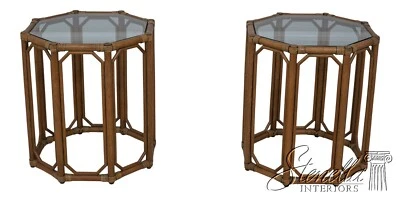 F60377EC: Pair Octogonal Bamboo Glass Top Lamp Tables - Image 1 of 4