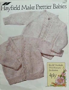 Baby Mädchen Spitzeneinsatz Strickjacke STRICKMUSTER V+Rundhals Hayfield 2107 - Bild 1 von 9