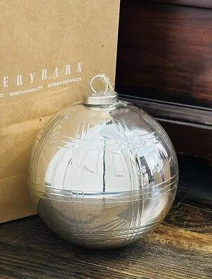 6" Pottery Barn GRAN ADORNO A CUADROS STEWART BOLA ÁRBOL DE NAVIDAD VIDRIO PLATEADO Foto 1 de 4