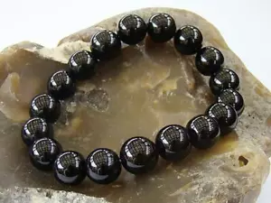 Mens Bracelets Natural Gemstone Black Obsidian bracelet 12mm beads - Picture 1 of 4