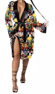 LOONEY TUNES MANIA Black SILK ROBE - Picture 1 of 2
