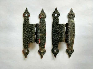 Vintage Metal Door Hinges for Cupboards Black Hammered Metal Set of 2 - Picture 1 of 4