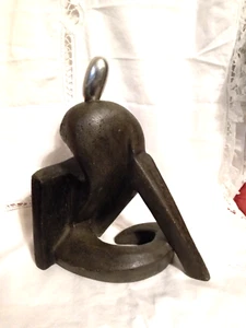VINTAGE 70'S MCM HAND MADE CONTEMPOTARY STONE & CHROME SCULPTURE 10.5"h - Picture 1 of 6