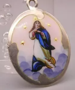 Anhänger Charm Silber 800 antike Rarität färbiges EMAIL religiöses Motiv - Bild 1 von 3