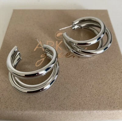 Delightful Silver Loop Earrings | Triple Loop | 3cm Diameter | 925 Silver - Image 1 of 2