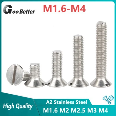 GOO BETTTER M1.6 M2 M2.5 M3 M4 Slotted Countersunk Head Machine Screws Bolts A2 Stainless