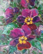 Pansies Original Oil Painting Still Life Flowers Violets 10x8 inches   Ⓣ