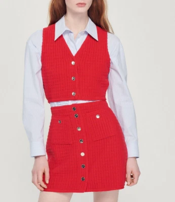 Sandro Paris Women's Vest Size 3 FR / L Cropped Tweed SFPPU01769 - Image 1 of 4