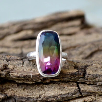 Fine Multi Tourmaline Quartz 925 Sterling Silver Artisan Handmade Gift Ring - Image 1 of 4