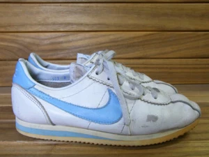 Nike 80s Vintage Sneakers Leather Cortez White Sky Blue Women's Shoes Size USW8 - Picture 1 of 12
