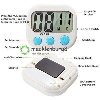 Magnetic Digital LCD Kitchen Cooking Timer Count Down Up Electronic Alarm Clock - Bild 1 von 4