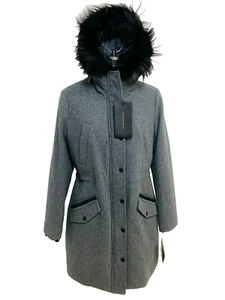 Cappotto Bryan Andrew Marc GRIGIO GRAFITE lana vera pelliccia di volpe orlo con cappuccio 3 in 1 taglia 6 - Foto 1 di 9